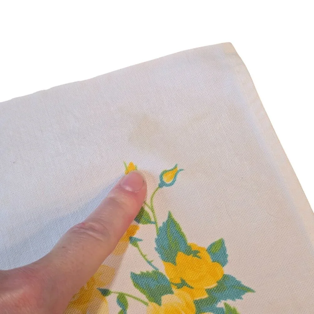 Vintage Floral Tablecloth 53x65 Yellow Roses Mid-Century Country Cottage Style